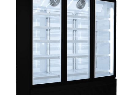 Exquisite SMC1600 Three Glass Door Supermarket Display Refrigerators Black 1665 Litre