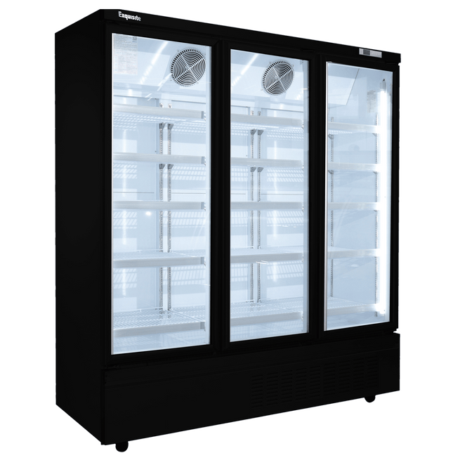 Exquisite SMC1600 Three Glass Door Supermarket Display Refrigerators Black 1665 Litre