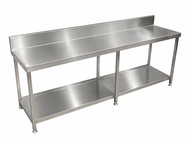 Stainless Steel Workbench with Rear Splashback & Undershelf
