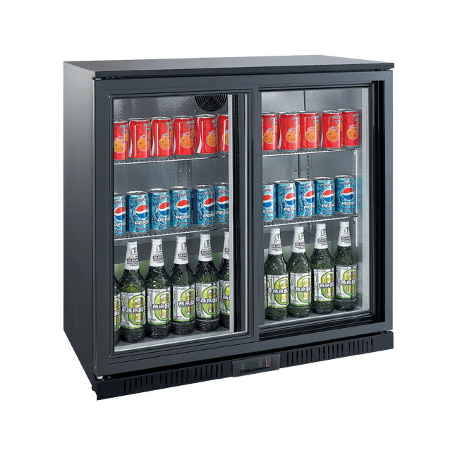 Exquisite UBC210SL Two Sliding Doors Backbar Display Refrigerators, Low Height