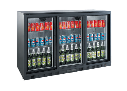 Exquisite UBC330SL Three Sliding Doors Backbar Display Refrigerators, Low Height