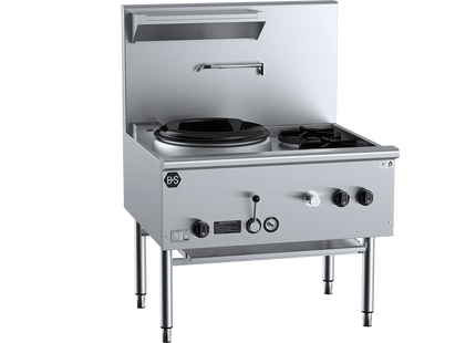 B+S Black Waterless Wok Tables - One Hole Deluxe Waterless Wok Table with Two Side Burners