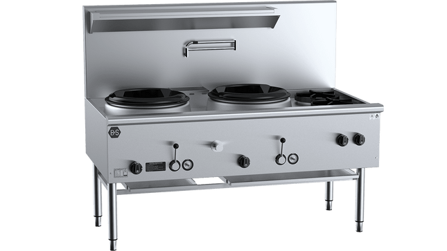 B+S Black Waterless Wok Tables - Two Hole Deluxe Waterless Wok Table with Two Side Burners