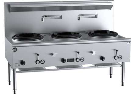 B+S Black Waterless Wok Tables - Three Hole Deluxe Waterless Wok Table