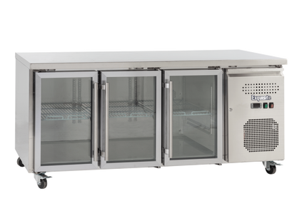 Exquisite SSC400G Three Glass Doors Underbench Storage Refrigerators Slimline 386 Litre