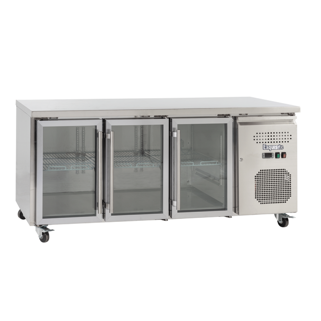 Exquisite SSC400G Three Glass Doors Underbench Storage Refrigerators Slimline 386 Litre