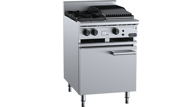 Verro Combination Boiling Tops - Combination Two Open Burners &amp; 300mm Char Broiler Cabinet Mounted