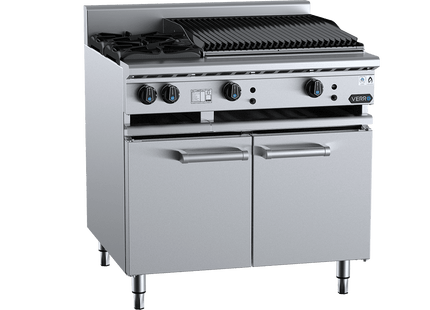 Verro Combination Boiling Tops - Combination Two Open Burners &amp; 600mm Char Broiler Cabinet Mounted