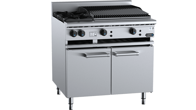 Verro Combination Boiling Tops - Combination Two Open Burners &amp; 600mm Char Broiler Cabinet Mounted