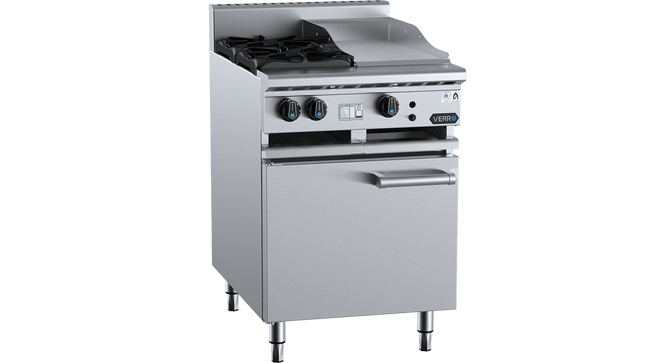Verro Combination Boiling Tops - Combination Two Open Burners &amp; 300mm Grill Plate Cabinet Mounted