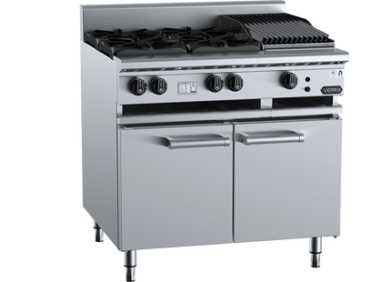 Verro Combination Boiling Tops - Combination Four Open Burners &amp; 300mm Char Broiler Cabinet Mounted