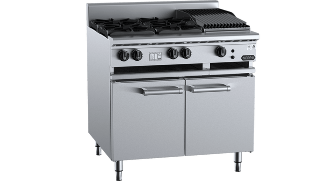 Verro Combination Boiling Tops - Combination Four Open Burners &amp; 300mm Char Broiler Cabinet Mounted