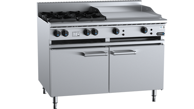Verro Combination Boiling Tops - Combination Four Open Burners &amp; 600mm Grill Plate Cabinet Mounted