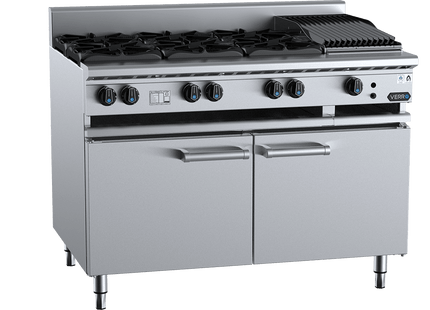 Verro Combination Boiling Tops - Combination Six Open Burners &amp; 300mm Char Broiler Cabinet Mounted