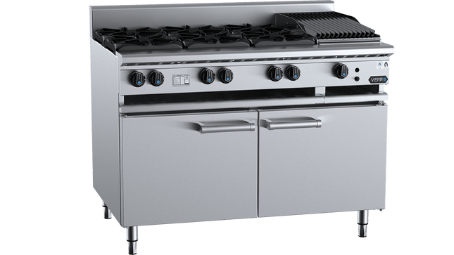 Verro Combination Boiling Tops - Combination Six Open Burners &amp; 300mm Char Broiler Cabinet Mounted