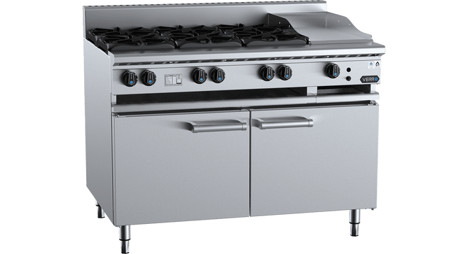 Verro Combination Boiling Tops - Combination Six Open Burners &amp; 300mm Grill Plate Cabinet Mounted