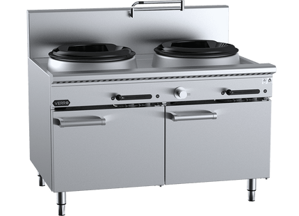 Verro Waterless Wok Tables - Two Hole Deluxe Waterless Wok Table Cabinet Mounted