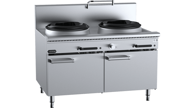 Verro Waterless Wok Tables - Two Hole Deluxe Waterless Wok Table Cabinet Mounted
