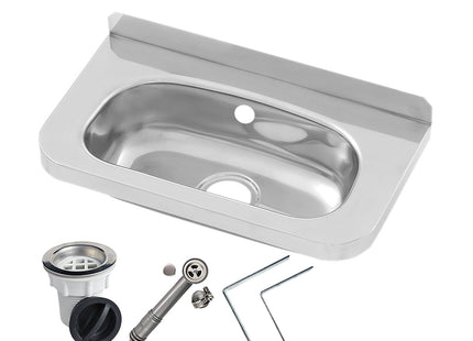 Compact Stainless Steel Hand Basin - Inc Wall Brackets, Overflow Kit & Plug & Waste