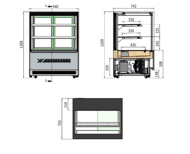 Atosa DF097F Upright Square Cake Showcase 900mm Fridge