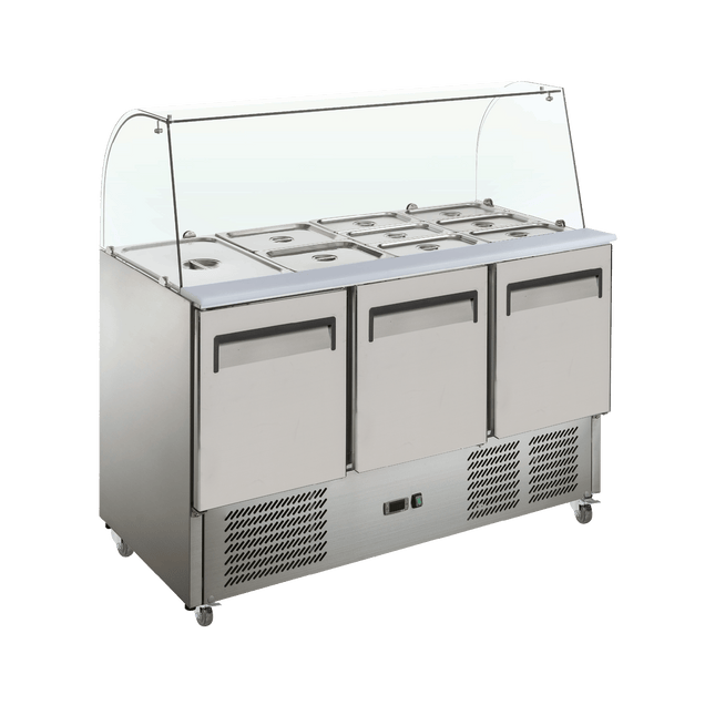 Exquisite Three Door Stainless Steel Top Food Preparation Refrigerators with Glass Canopy (Excluding Pans) - Exquisite - Kitchen Equipment Victoria