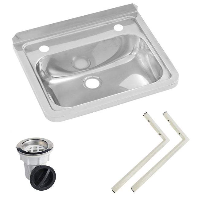 Wall Mounted Hand Basin -  2 Tap Hole - Inc Wall Brackets, & Plug & Waste.