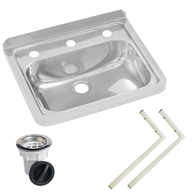 Wall Mounted Hand Basin -  3 Tap Hole - Inc Wall Brackets, & Plug & Waste. 