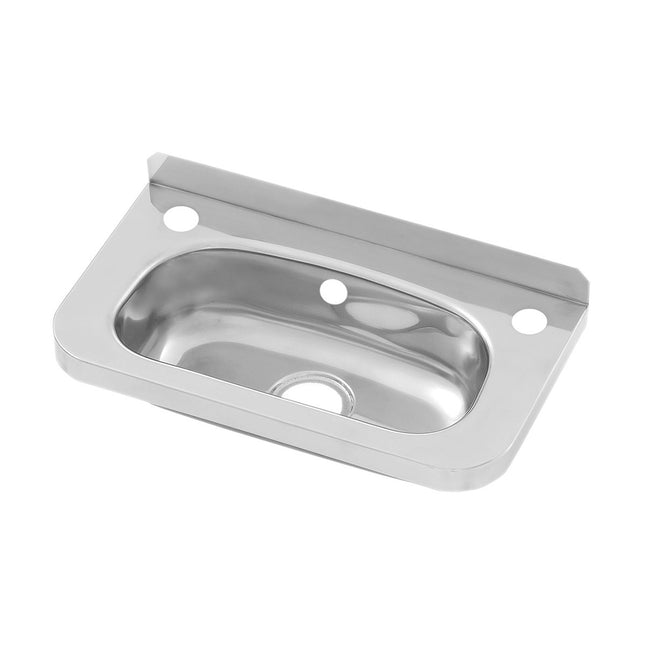 Compact Stainless Steel Hand Basin 2 tap holes, Inc Overflow Hole