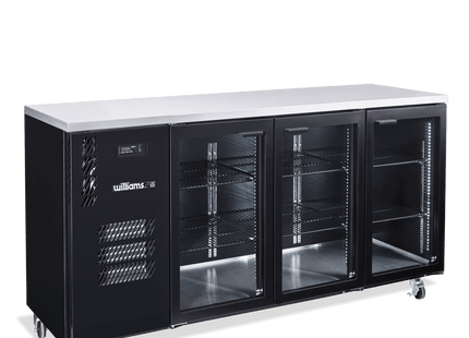 Cameo - Three Door Black Colorbond Under Counter Display Refrigerator