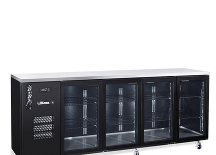 Cameo - Four Door Black Colorbond Under Counter Display Refrigerator