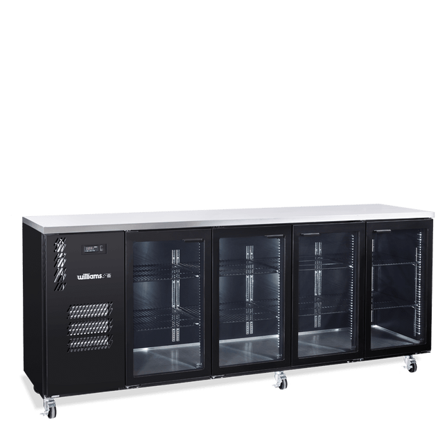 Cameo - Four Door Black Colorbond Under Counter Display Refrigerator