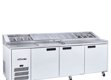 Jade Pizza - Three Door White Colorbond Pizza Prep Counter Refrigerator With Blown Air Well