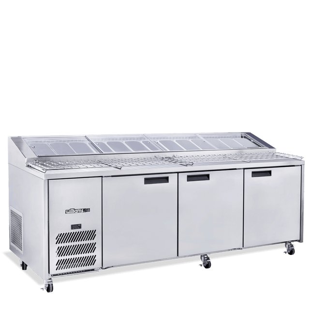 Jade Pizza - Three Door Stainless Steel Pizza Prep Counter Refrigerator With Blown Air Well
