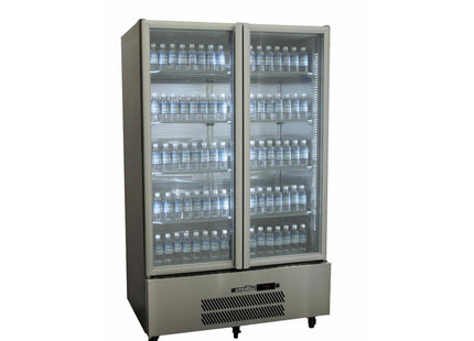 Quartz Star - Two Door Stainless Steel Upright Display Refrigerator