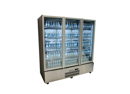 Quartz Star - Three Door Stainless Steel Upright Display Refrigerator
