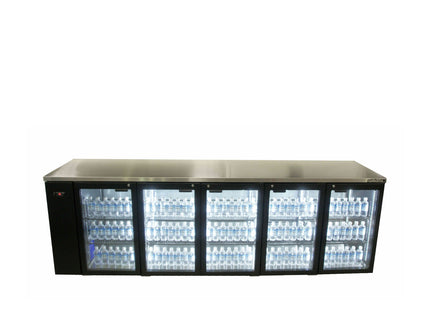 Cameo - Five Door Black Colorbond Remote Back Bar Counter Display Refrigerator
