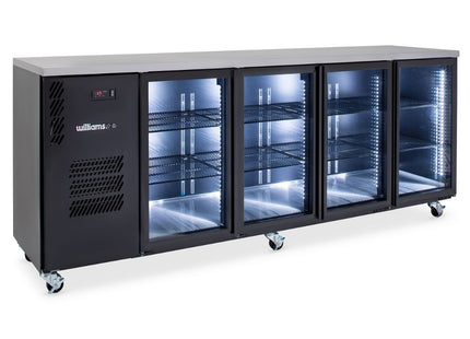 Cameo - Four Door Black Colorbond Under Counter Display Refrigerator