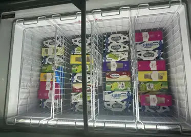 Exquisite Curved Glass Display Chest Freezers with 3 Baskets with LED