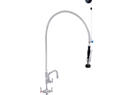Stainless Steel Line Retractor Dual Hob Mounted Pre Rinse Unit With 6" Pot Filler