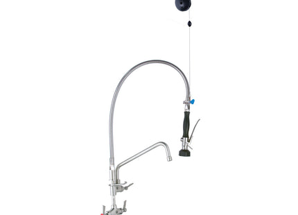 Stainless Steel Line Retractor Dual Hob Mounted Pre Rinse Unit With12" Pot Filler
